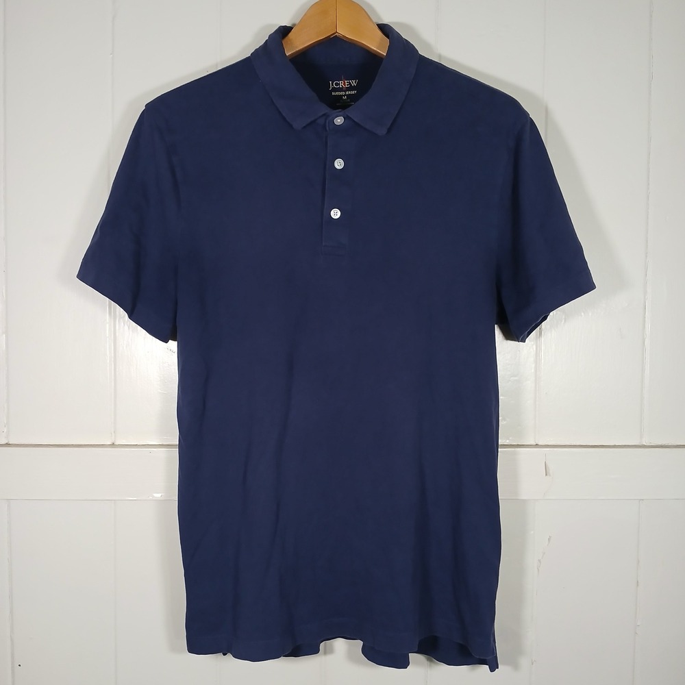 J.Crew Oarsman Sueded Jersey Polo Shirt Men M Blue BW383 Classic Fit